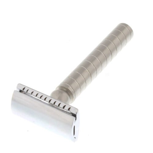 stainless steel safety razor, double edge razor, closed comb razor, wet shaving razor, knurled handle razor, men grooming tool