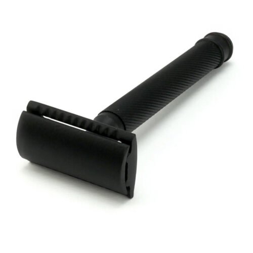 Black Coated Safety Razor with Knurling Handle