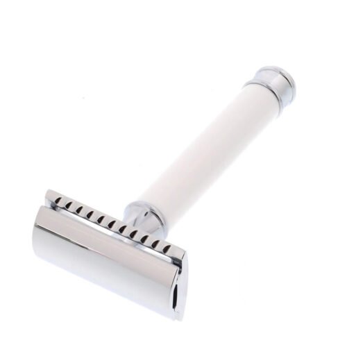 White Shiny Handle DE Safety Razor