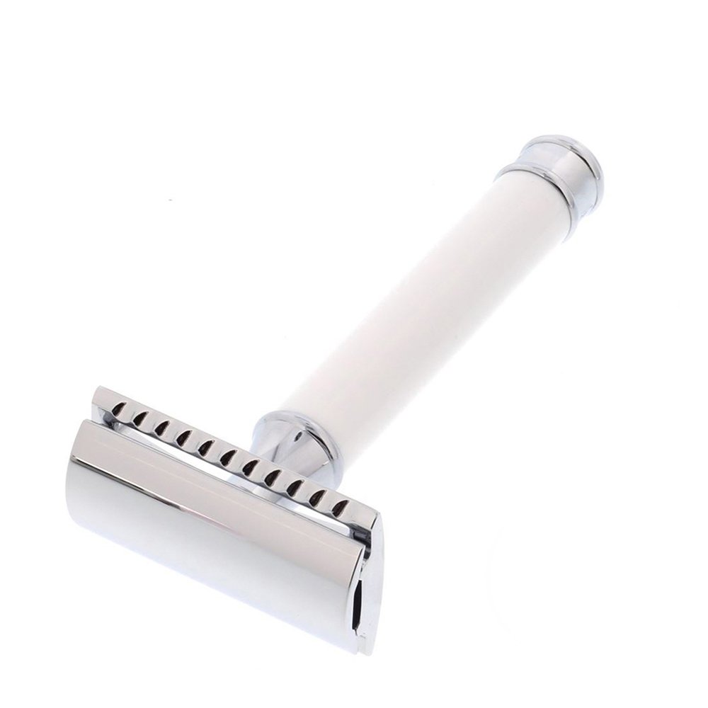 White Shiny Handle DE Safety Razor