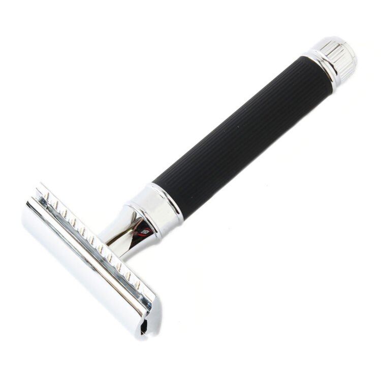 Alternative view of Traditional Safety Razor White Lined with Closed Comb Razor