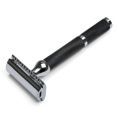 Black Coated Safety Razor Handle – Chrome Finish