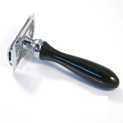 Premium Wooden Handle Shiny Black Double Edge Safety Razor