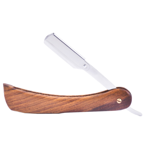 Premium Straight Shaving Razor with Thick Natural Wood Handle