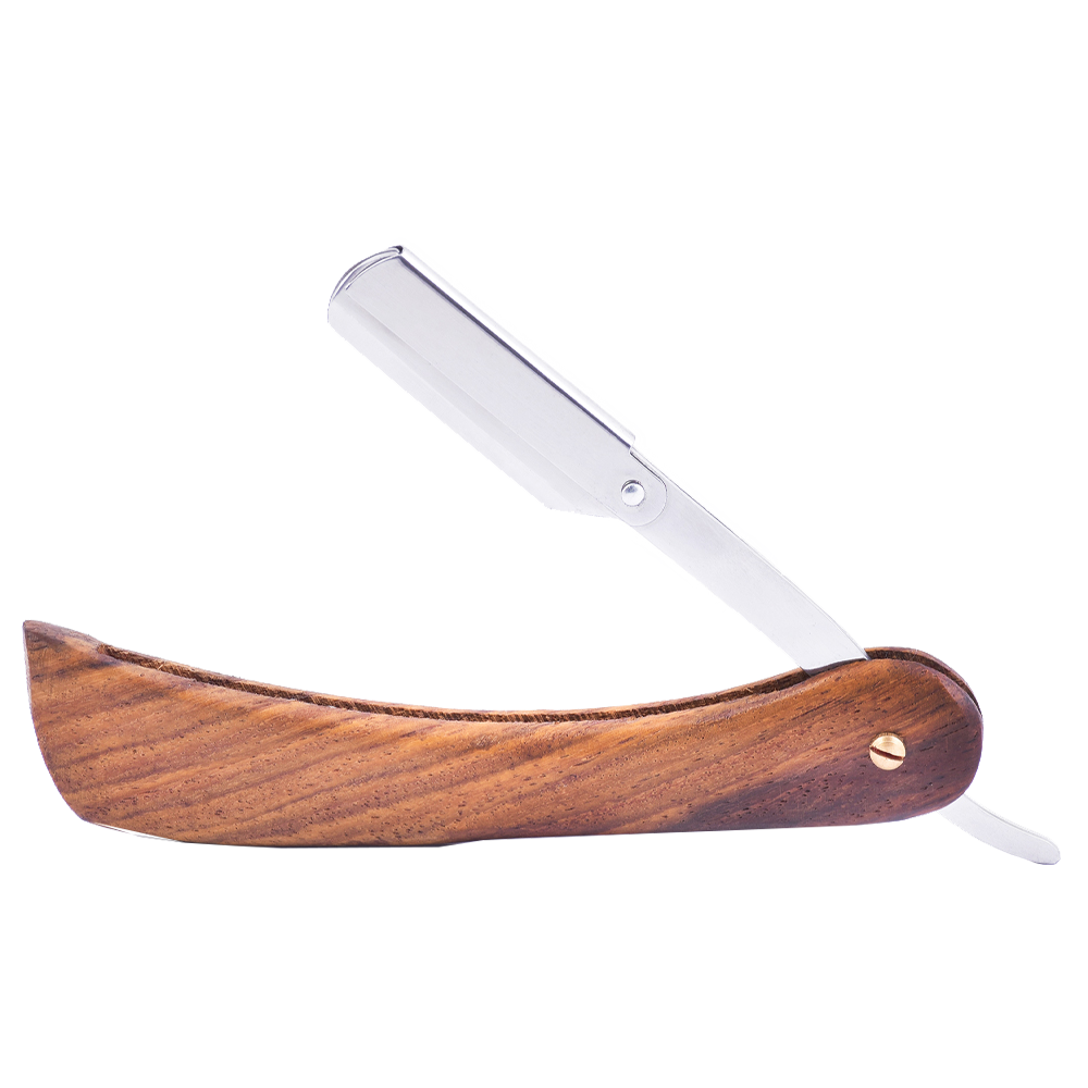 Premium Straight Shaving Razor with Thick Natural Wood Handle