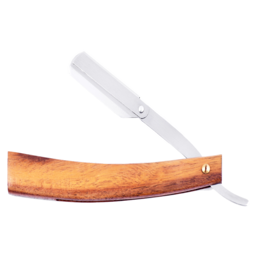 Straight Barber Razor with Natural Wood Thick Handle
