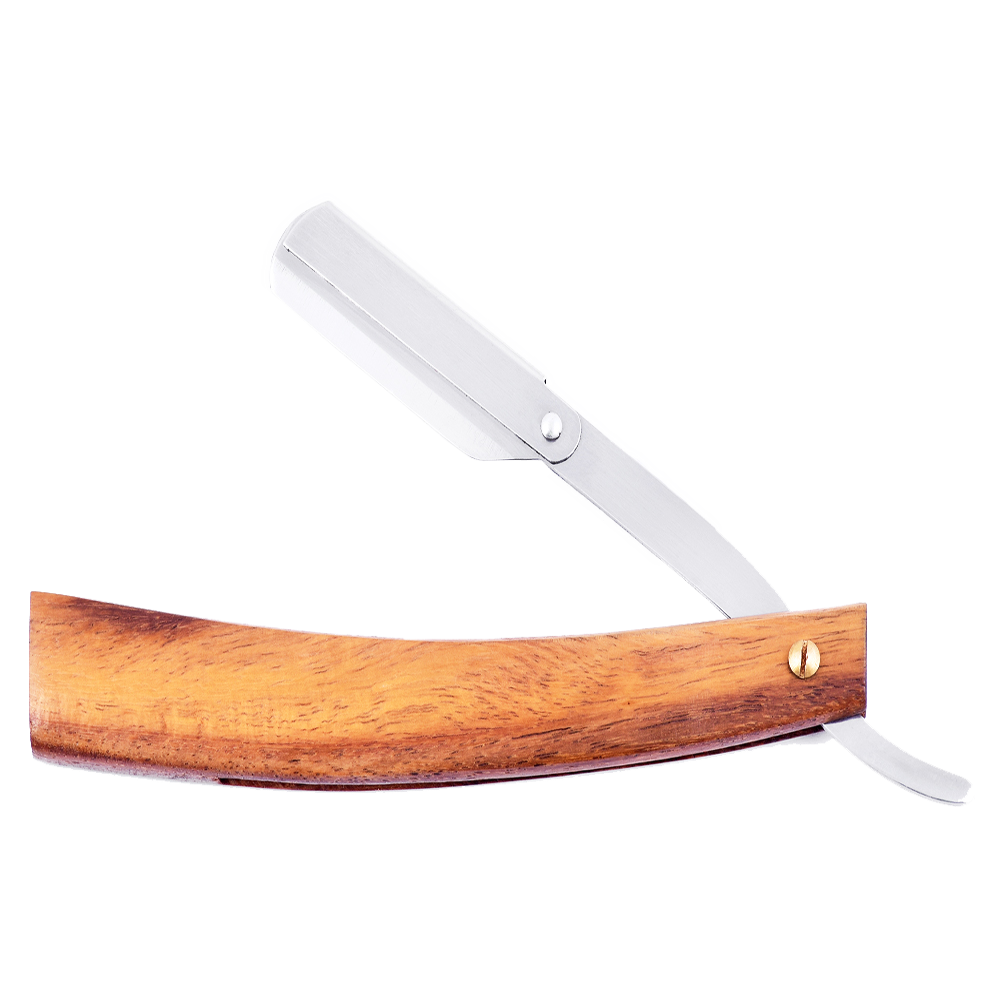 Straight Barber Razor with Natural Wood Thick Handle