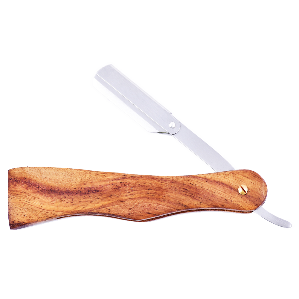 Premium Wooden & Steel Straight Razor for Barber Shop