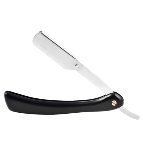 Straight Shaving Razor with Black Plastic Handle