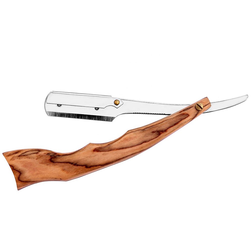 Professional Long Wooden Shiny Chrome Straight Razor