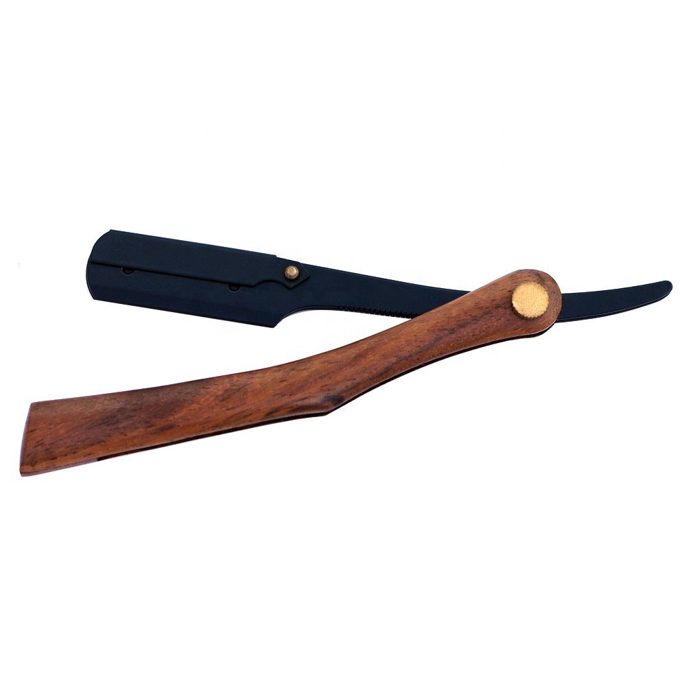 Premium Wooden Handle Black Straight Shaving Razor