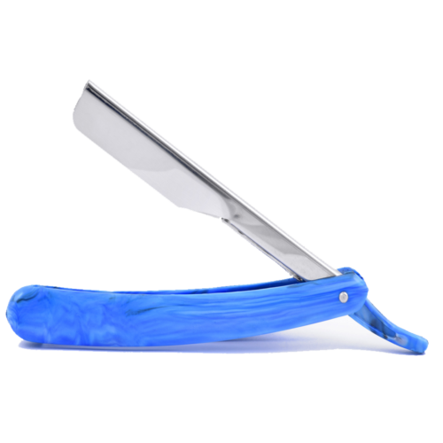 Blue Straight Shaving Razor Plastic Handle