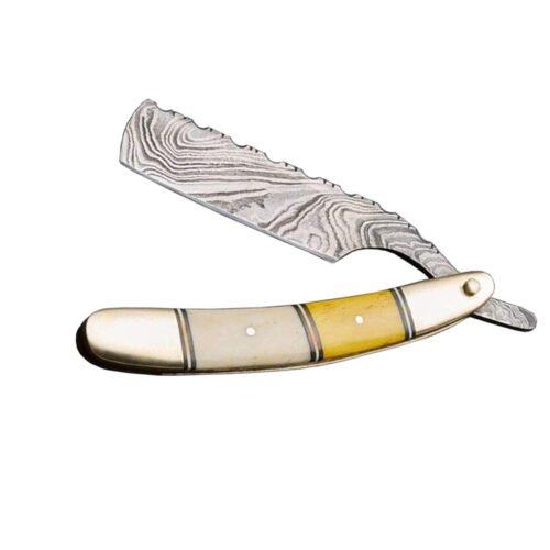 Damascus Barber Razor with Bone Handle