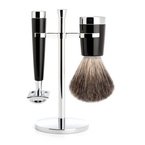 Premium Chrome & Black Shaving Set