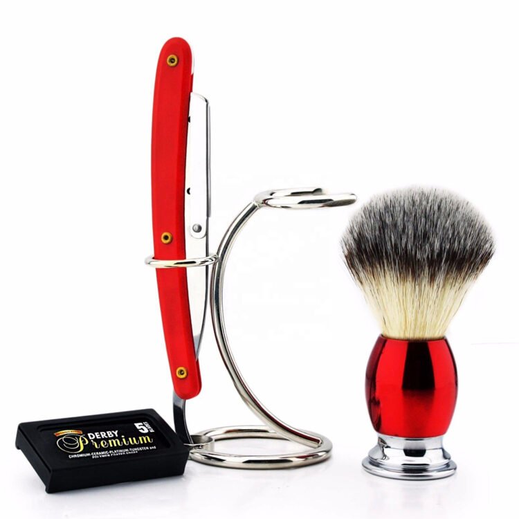 Red Straight Razor Shave Kit – Classic Barber Shaving Set for Men
