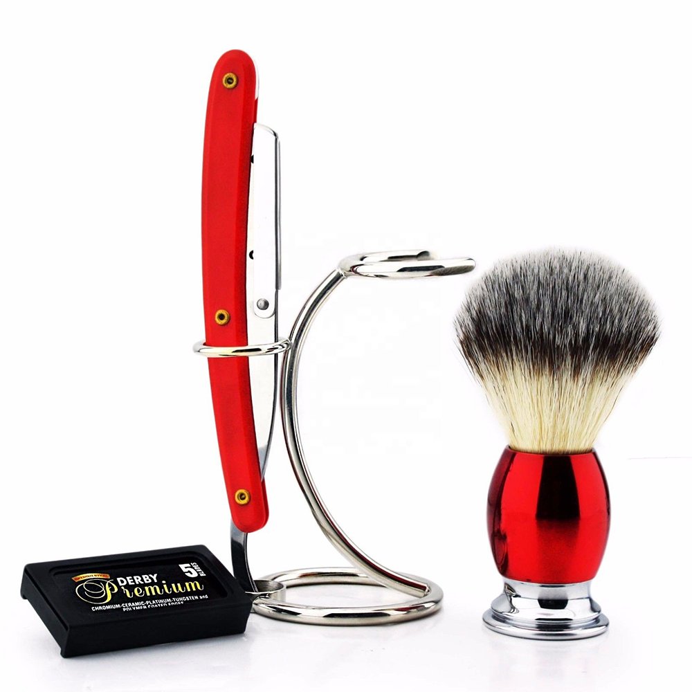 Red Straight Razor Shave Kit – Classic Barber Shaving Set for Men
