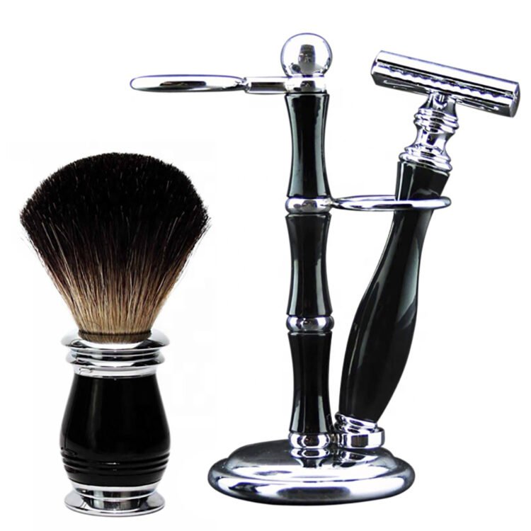 Professional Black Wooden & Coloring Shaving Kit – Premium Barber Grooming Set