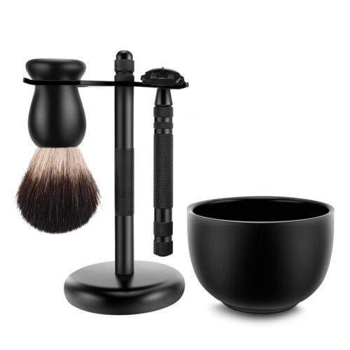 Black Shaving Kit with Butterfly Razor – Classic Men's Wet Shaving Set