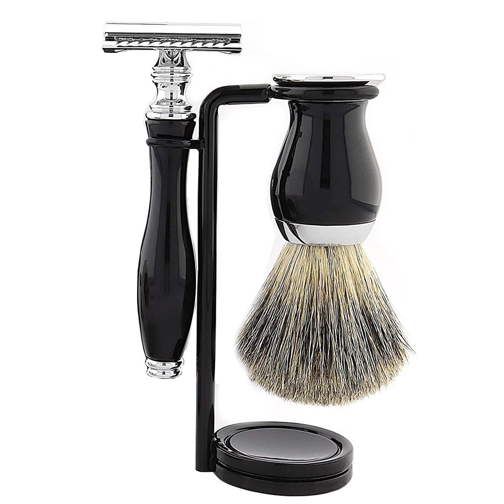 Black Shaving Kit Set with Stand