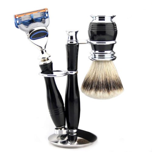 Luxury Black Fusion Shaving Kit with Stand – Premium Men’s Wet Shaving Set