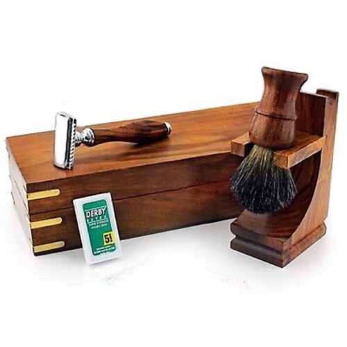 Premium Wooden Box with Shaving Set – Traditional Men’s Grooming Kit