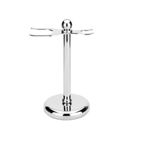 Stylo Chrome Safety Razor and Brush Stand – Elegant Bathroom Grooming Organizer
