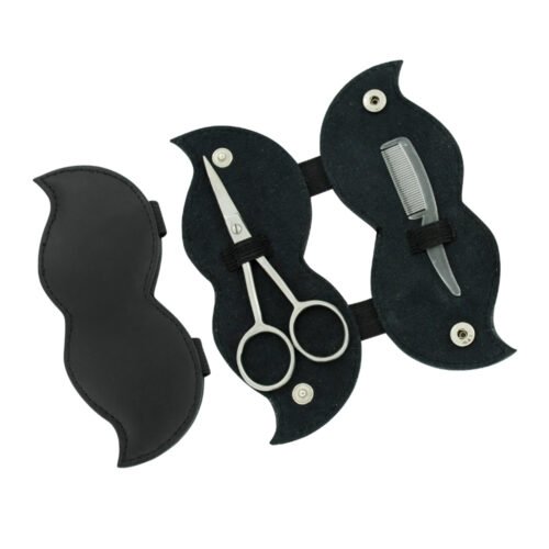 Black Mustache Scissors and Comb with Case – Precision Grooming Set