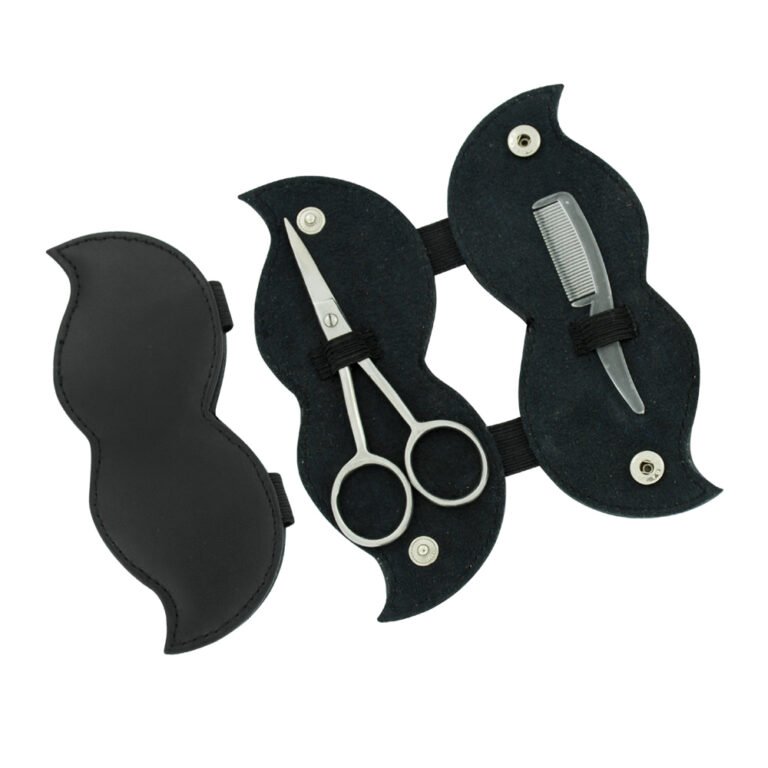 Black Mustache Scissors and Comb with Case – Precision Grooming Set