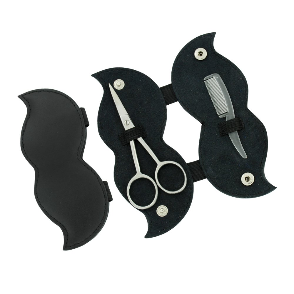 Black Mustache Scissors and Comb with Case – Precision Grooming Set