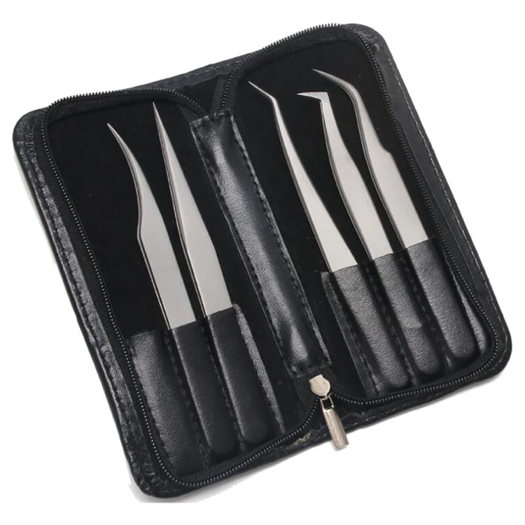 Leo Beauty Pro 5 pieces eyelash extension tweezers set with leather case