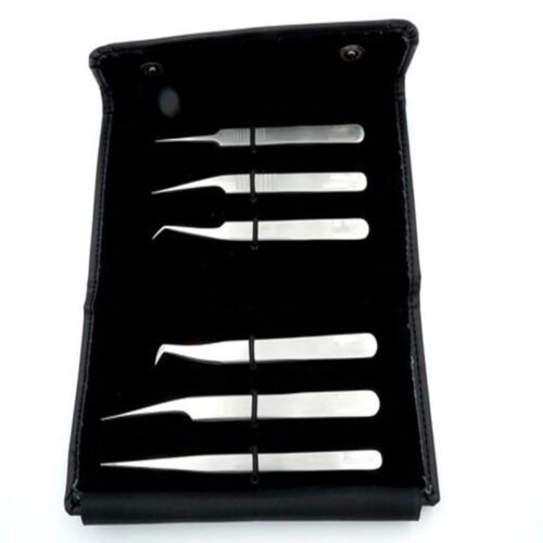 Leo Beauty Pro 6 pieces eyelash extension tweezers set with leather case