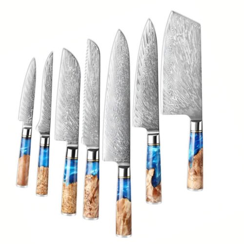Leo Beauty Pro Custom Hand Forged Damascus Steel Chef Kitchen Knives Set