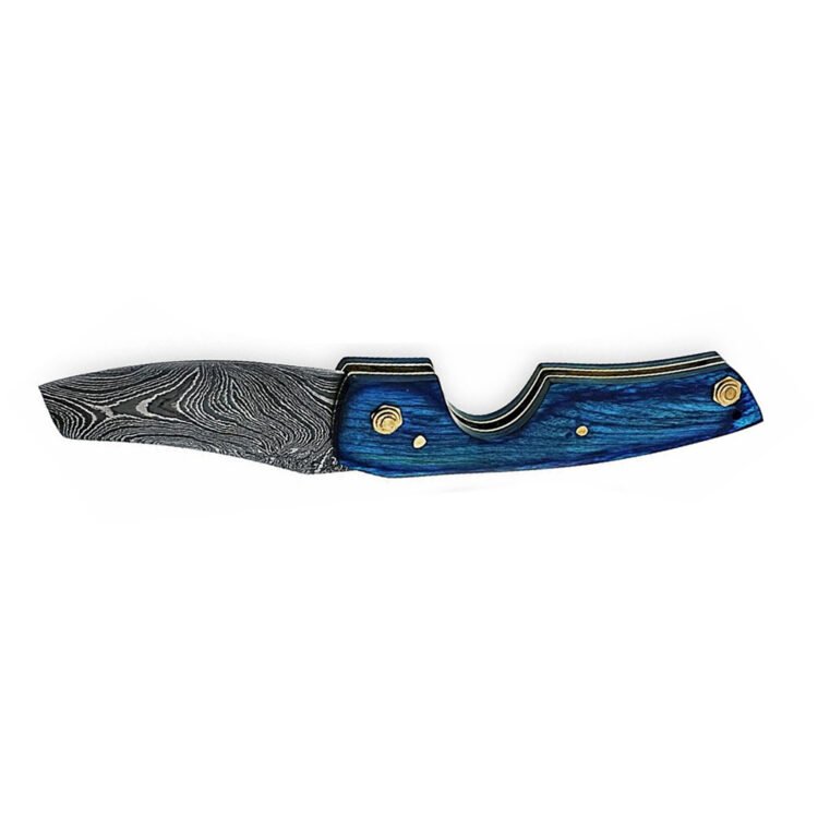 Leo Beauty Pro Damascus Cigar Cutter Knife Blue Handle