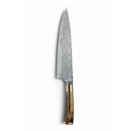 Leo Beauty Pro Damascus Kitchen Knife Olive Wood Handle