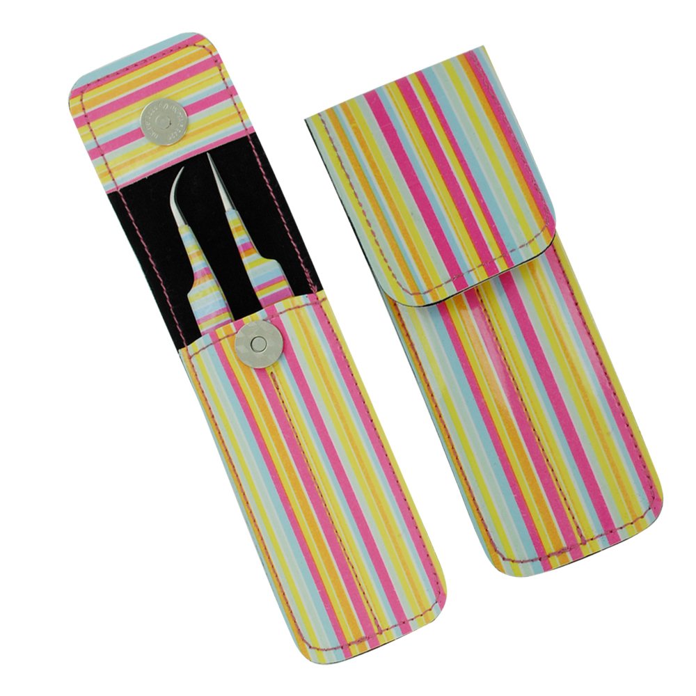 Eyelash Tweezers 2-Piece Set with Magnet Button Pouch LBP-6452 product display