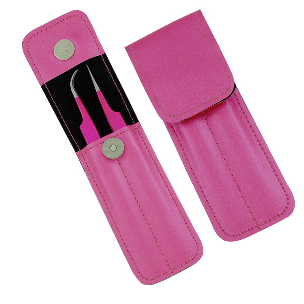 Eyelash Tweezers 2 Pieces Set with Leather Pouch LBP-6451 product display