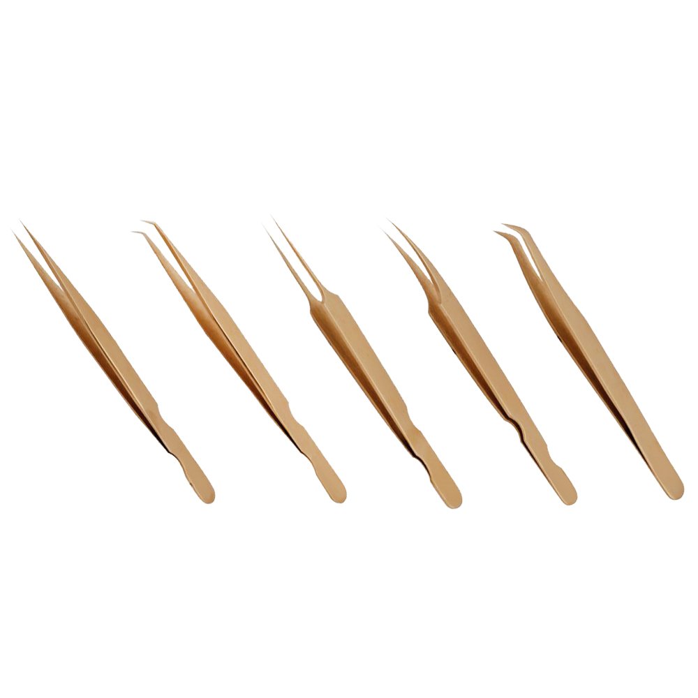 Leo Beauty Pro Gold Plasma Coated Eyelash Extension Tweezers Set